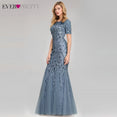 Short Sleeve Lace Appliques Evening Gowns Dress