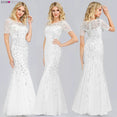 Short Sleeve Lace Appliques Evening Gowns Dress