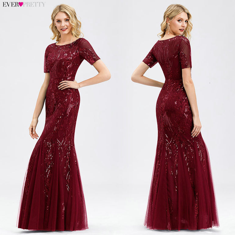 Short Sleeve Lace Appliques Evening Gowns Dress