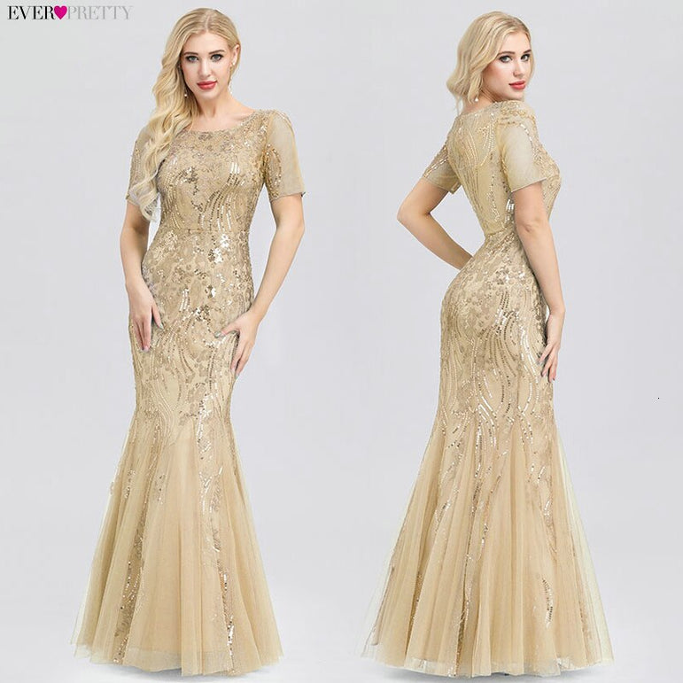 Short Sleeve Lace Appliques Evening Gowns Dress