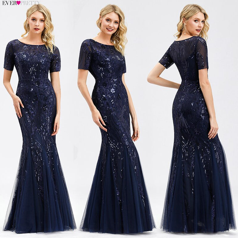 Short Sleeve Lace Appliques Evening Gowns Dress