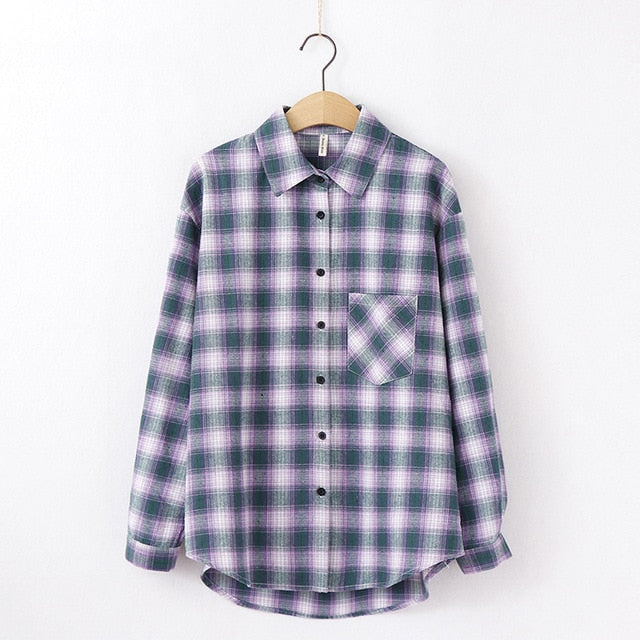 Long Sleeve Women Chic Oversized plaid Blouse