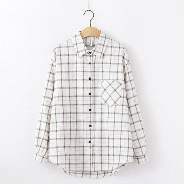 Long Sleeve Women Chic Oversized plaid Blouse