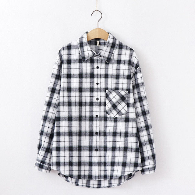 Long Sleeve Women Chic Oversized plaid Blouse