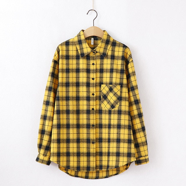 Long Sleeve Women Chic Oversized plaid Blouse