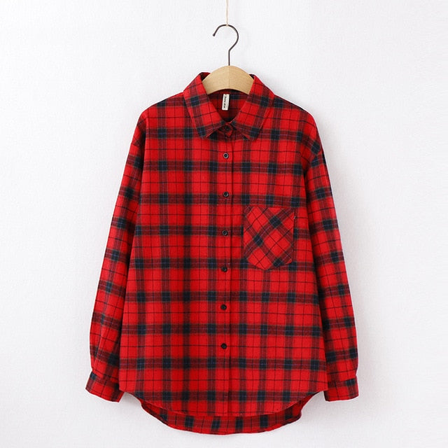 Long Sleeve Women Chic Oversized plaid Blouse