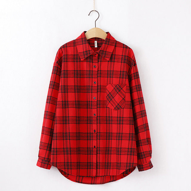 Long Sleeve Women Chic Oversized plaid Blouse