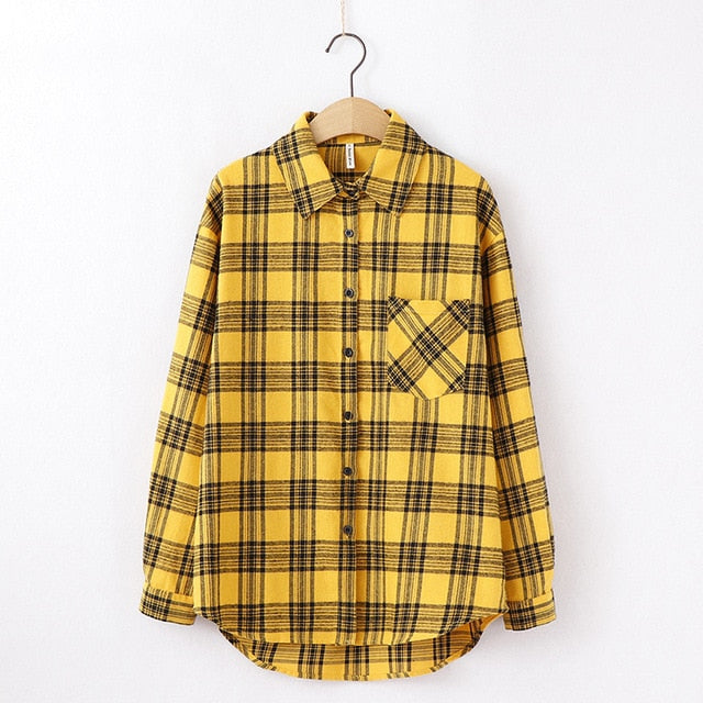 Long Sleeve Women Chic Oversized plaid Blouse