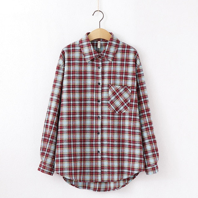 Long Sleeve Women Chic Oversized plaid Blouse