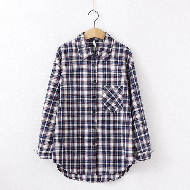 Long Sleeve Women Chic Oversized plaid Blouse