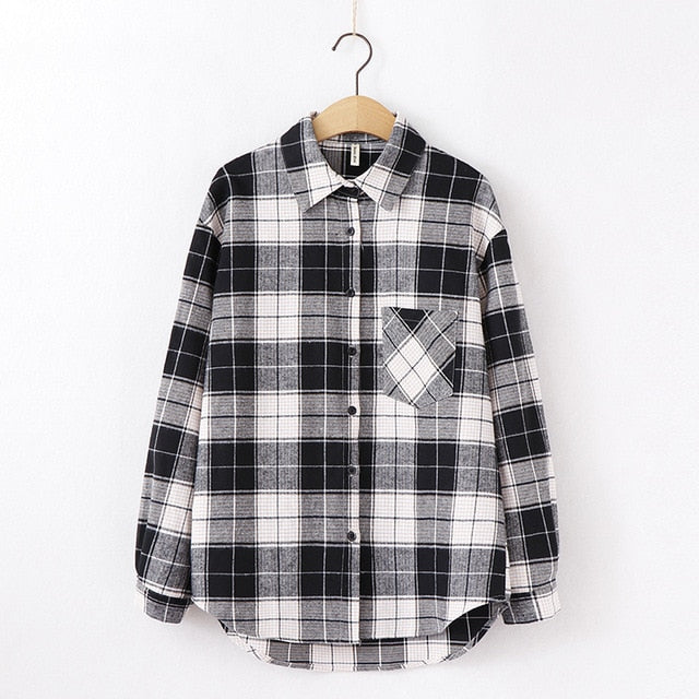 Long Sleeve Women Chic Oversized plaid Blouse