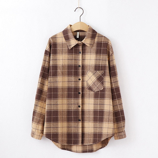 Long Sleeve Women Chic Oversized plaid Blouse