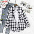 Long Sleeve Women Chic Oversized plaid Blouse