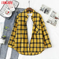 Long Sleeve Women Chic Oversized plaid Blouse