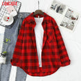 Long Sleeve Women Chic Oversized plaid Blouse