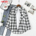 Long Sleeve Women Chic Oversized plaid Blouse