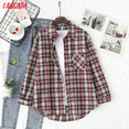 Long Sleeve Women Chic Oversized plaid Blouse