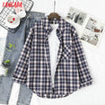 Long Sleeve Women Chic Oversized plaid Blouse