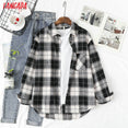 Long Sleeve Women Chic Oversized plaid Blouse