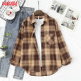 Long Sleeve Women Chic Oversized plaid Blouse