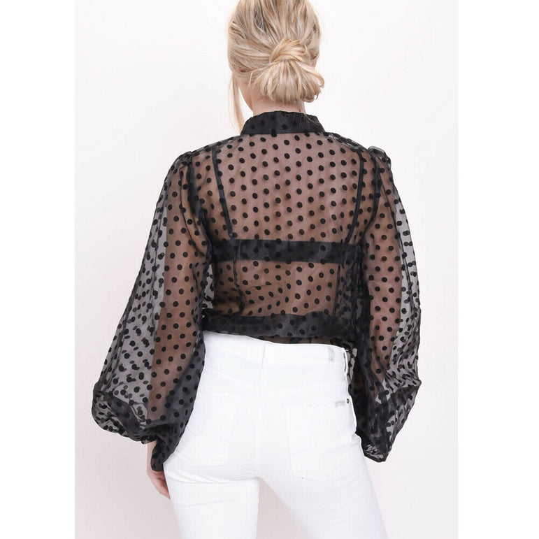 Mesh Shirt Vogue Women Polka Dot Retro Blouse