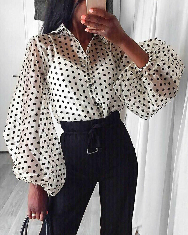 Mesh Shirt Vogue Women Polka Dot Retro Blouse