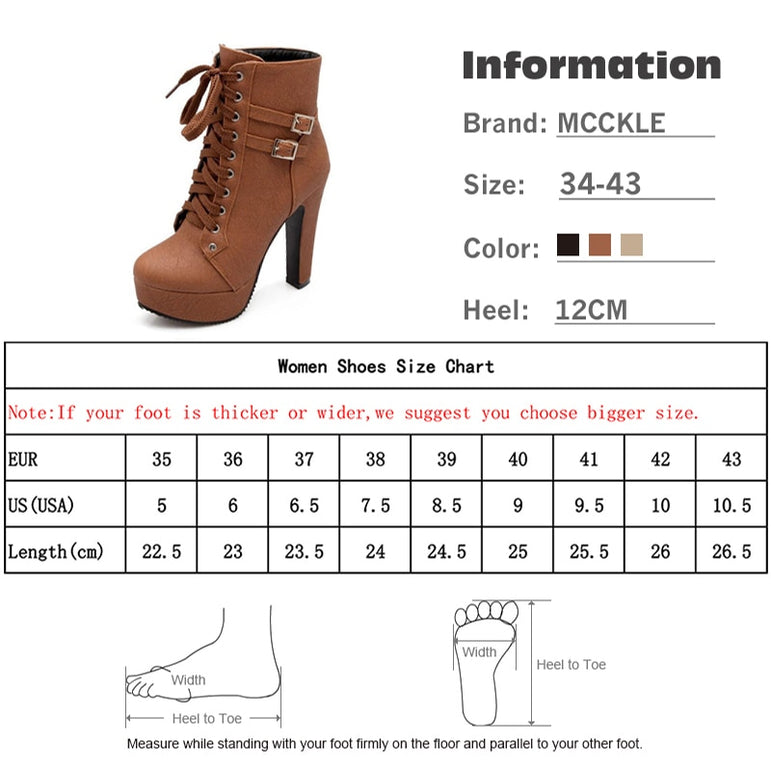 Lace Up Ankle Boots Women Platform High Heels