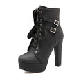 Lace Up Ankle Boots Women Platform High Heels