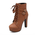 Lace Up Ankle Boots Women Platform High Heels