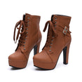 Lace Up Ankle Boots Women Platform High Heels