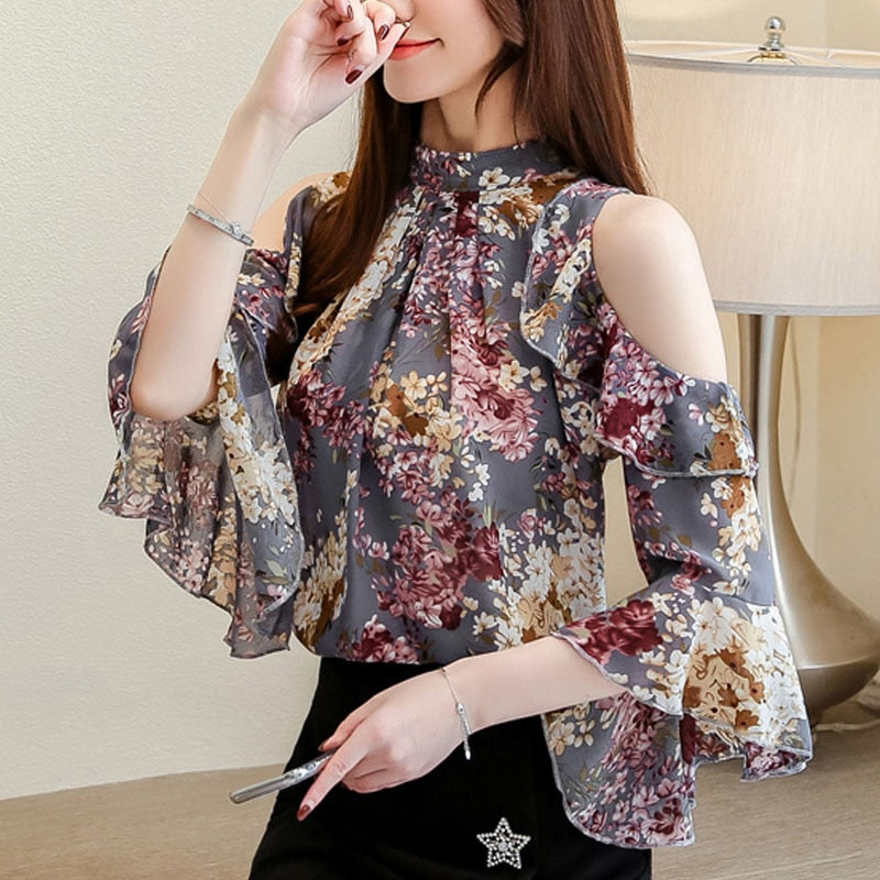 Ruffles Floral Chiffon Blouse