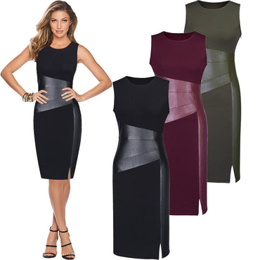 Leather Sleeveless Cut Bodycon Evening Dress