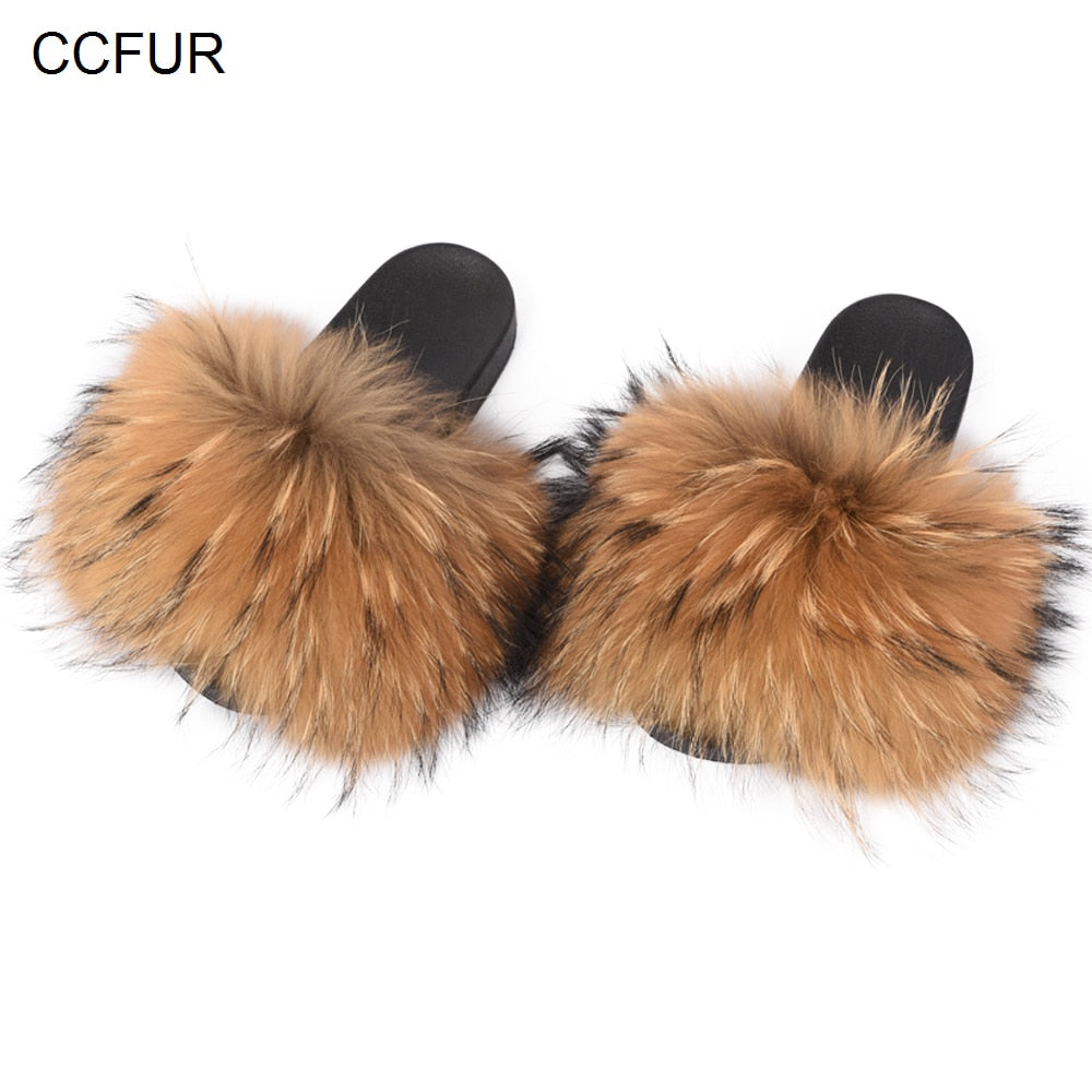 Real Raccoon Fur Slippers