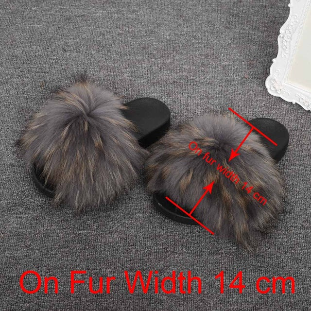 Real Raccoon Fur Slippers